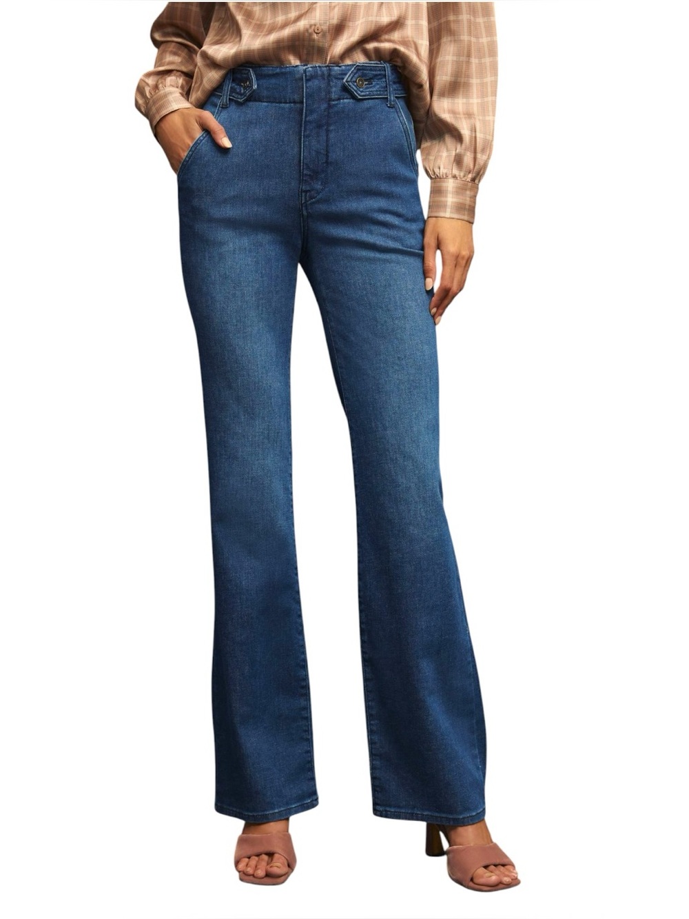 Pilcro Polished Mid Rise Bootcut Jeans Size 28 Medium Blue Wash Denim HOLE